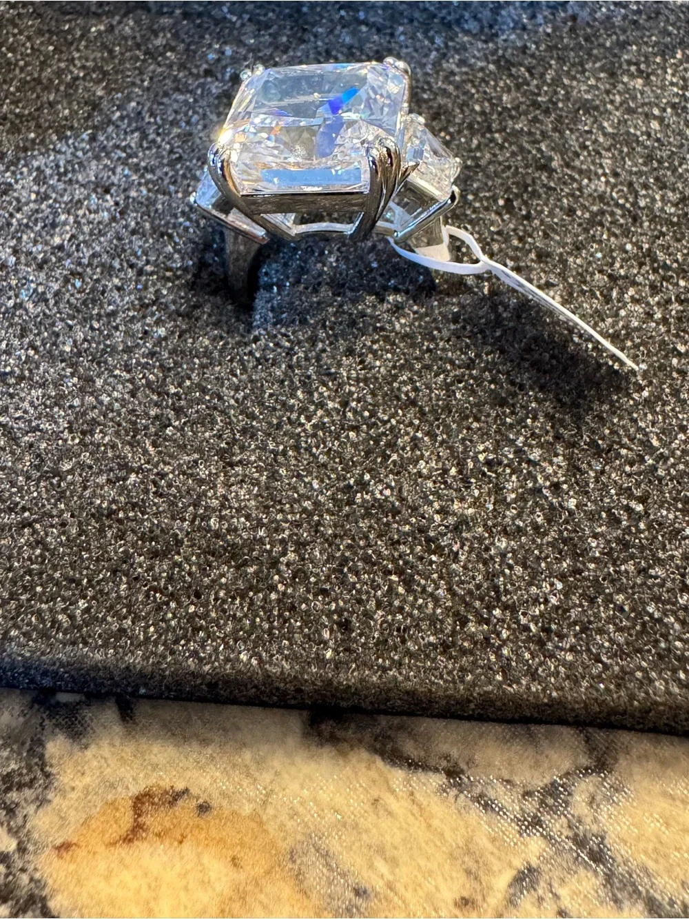 Silver-Tone Clear Crystal Statement Ring -